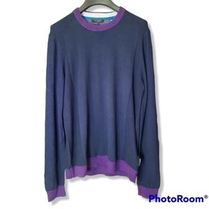 Ted Baker London Navy Blue Silk Blend Crewneck Long Sleeve Pullover Sweater